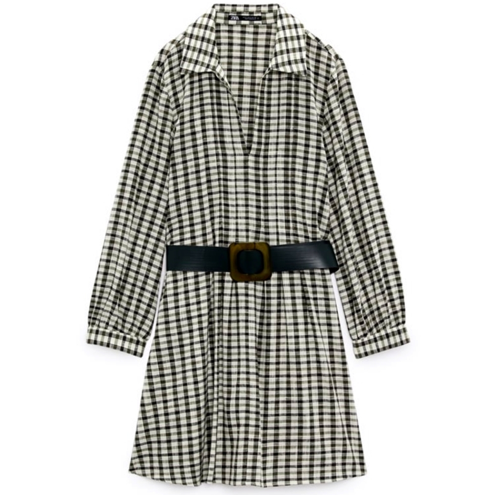 Zara Belted Plaid dress